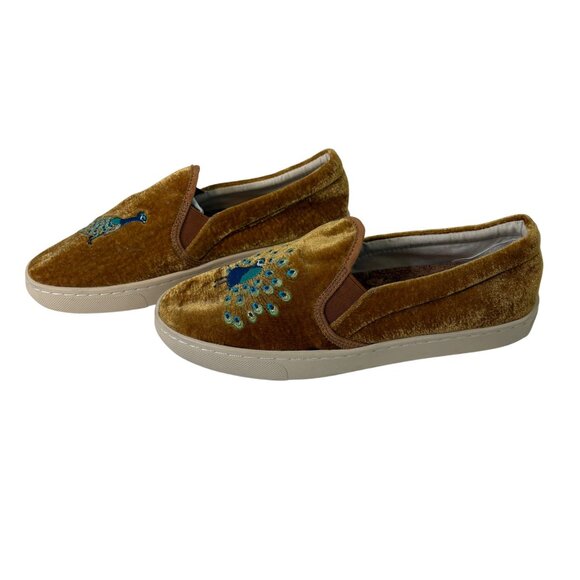 Soludos Women's Velvet Gold Embroidered Peacock Slip-On Shoes Size 7 - Picture 4 of 10